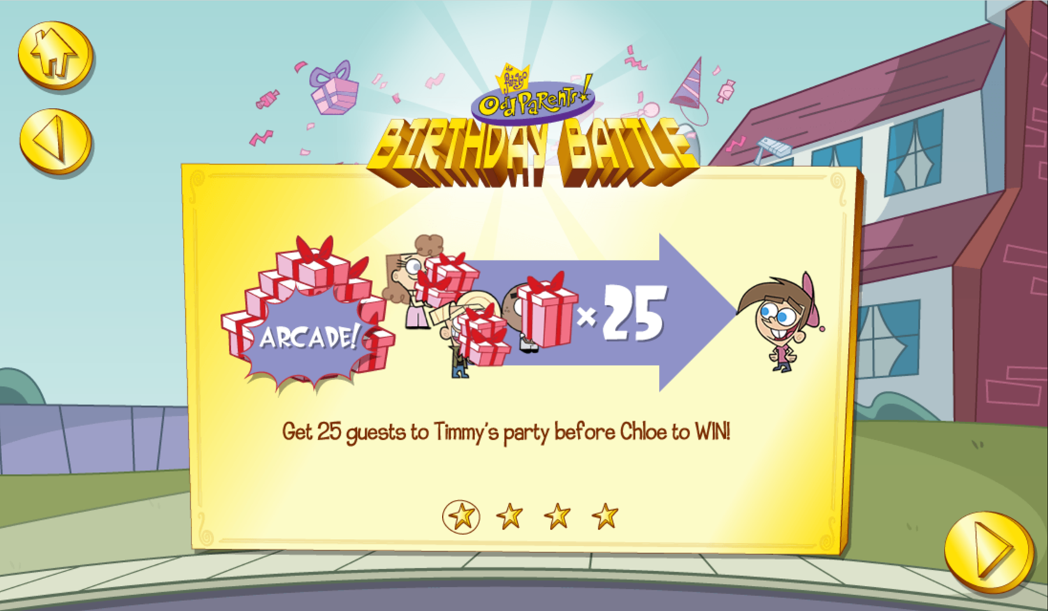 The Fairly OddParents Birthday Battle Game Arcade Mode Instructions Screenshot.