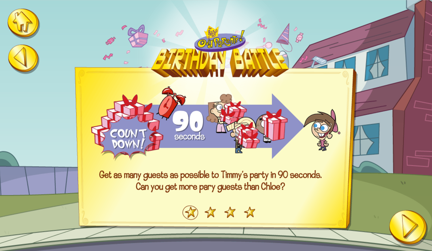 The Fairly OddParents Birthday Battle Game Countdown Mode Instructions Screen Screenshot.