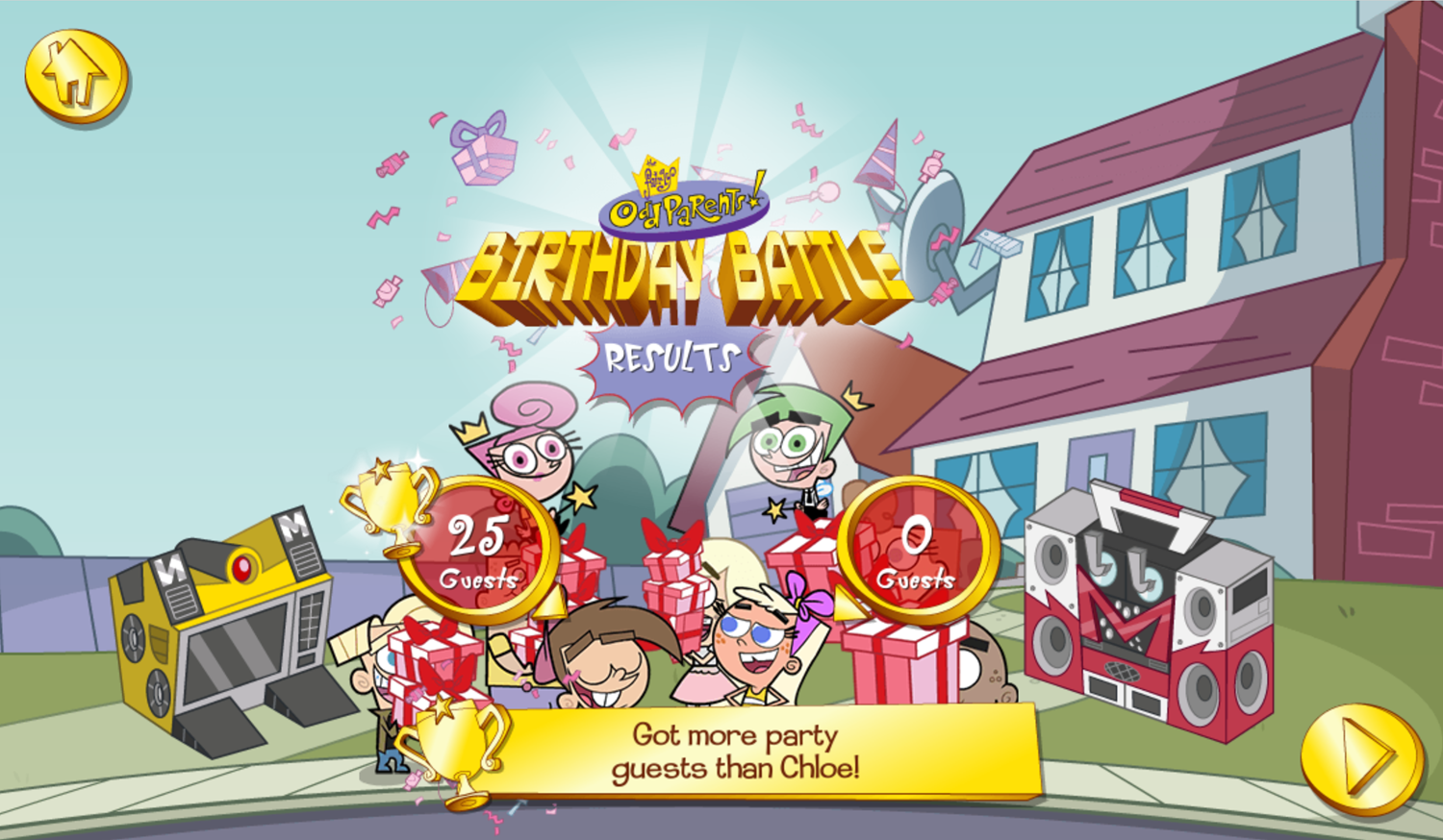 The Fairly OddParents Birthday Battle Game Won Screen Screenshot.