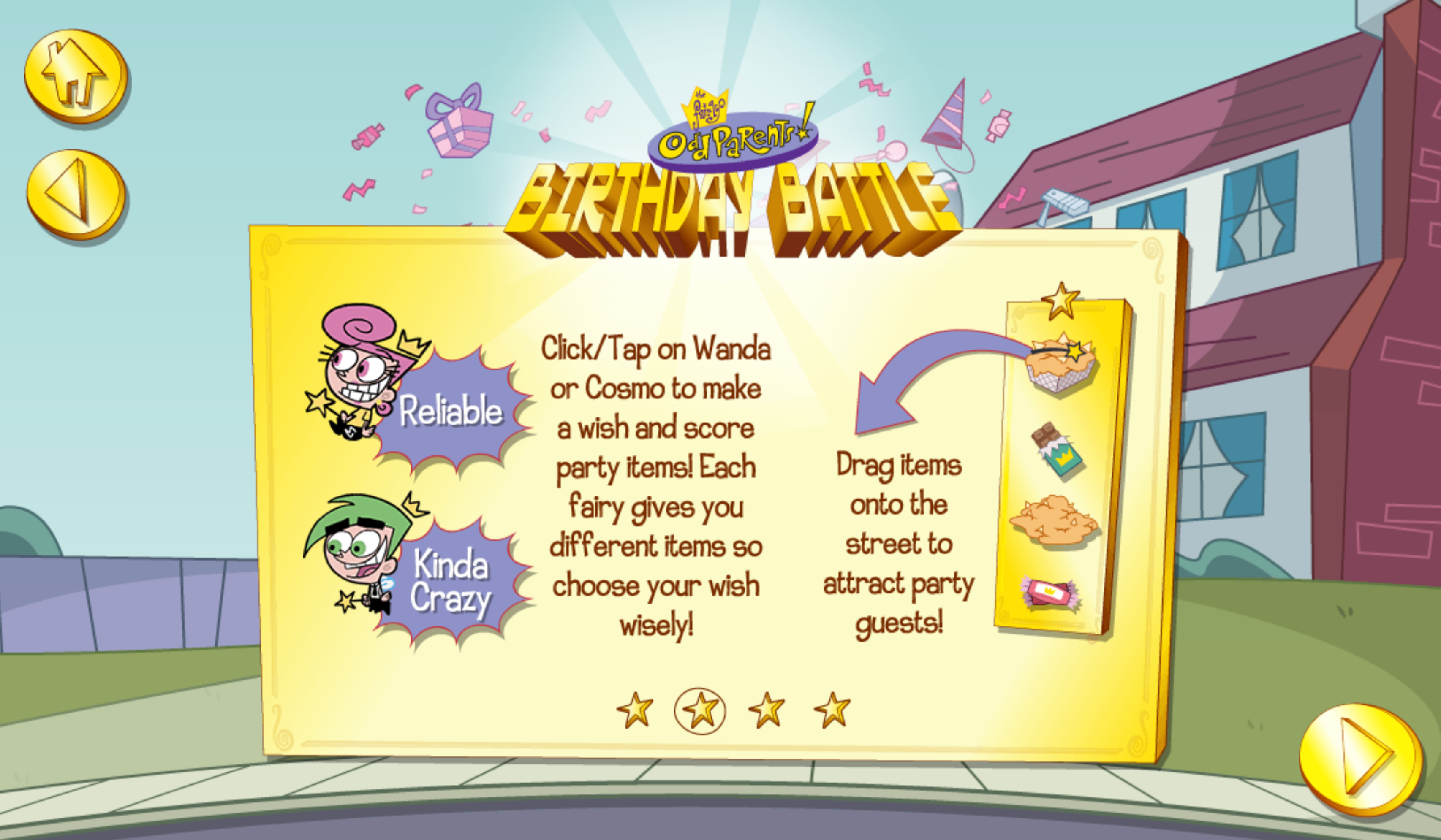 The Fairly OddParents Birthday Battle Game Fairy Wish Instructions Screen Screenshot.