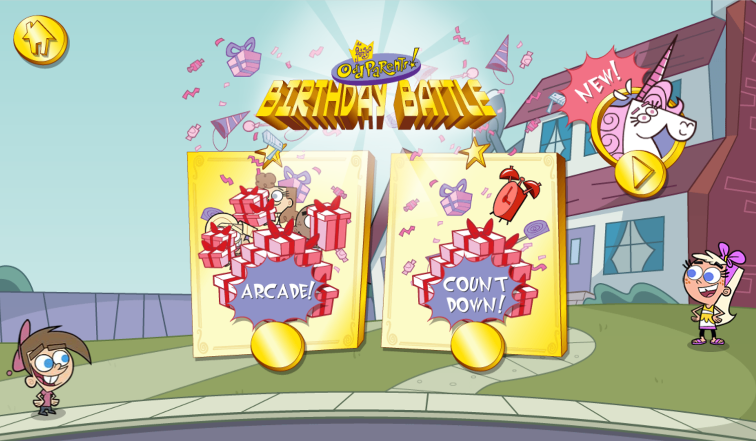 The Fairly OddParents Birthday Battle Game Mode Select Screen Screenshot.