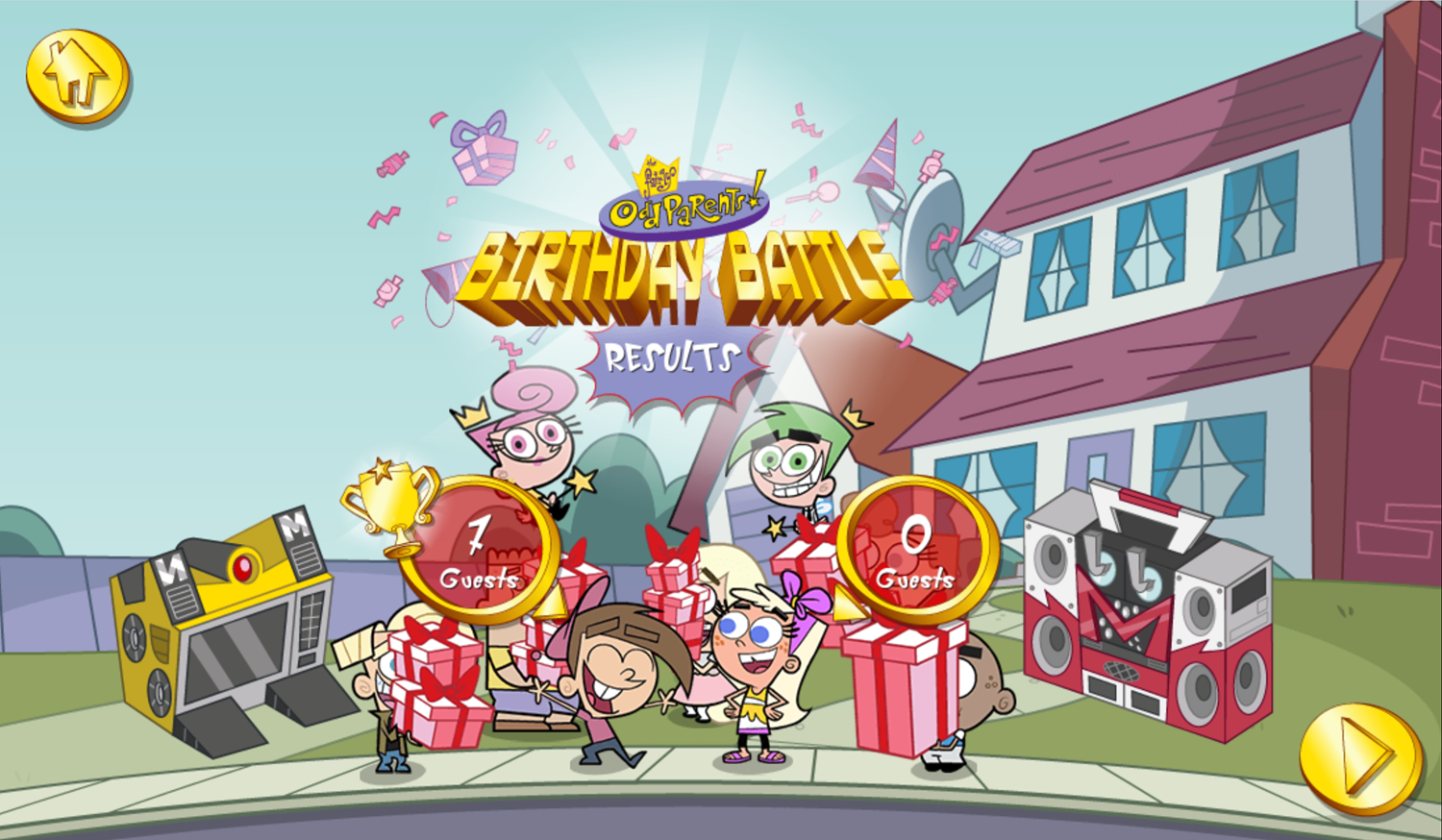 The Fairly OddParents Birthday Battle Timed Game Won Screen Screenshot.