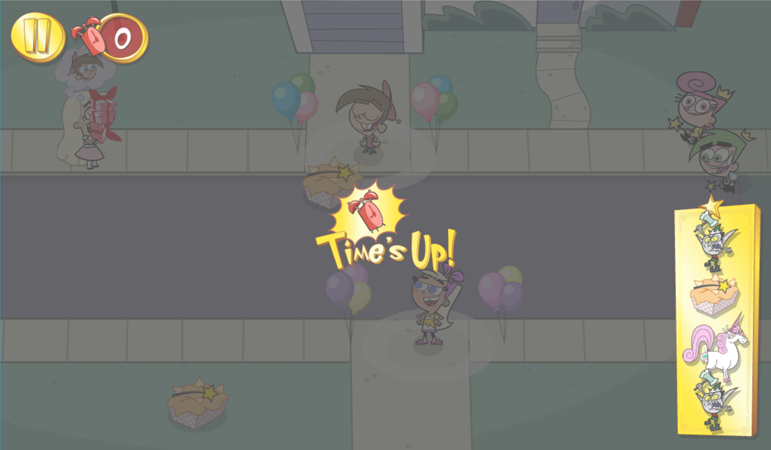 The Fairly OddParents Birthday Battle Game Time's Up Screen Screenshot.