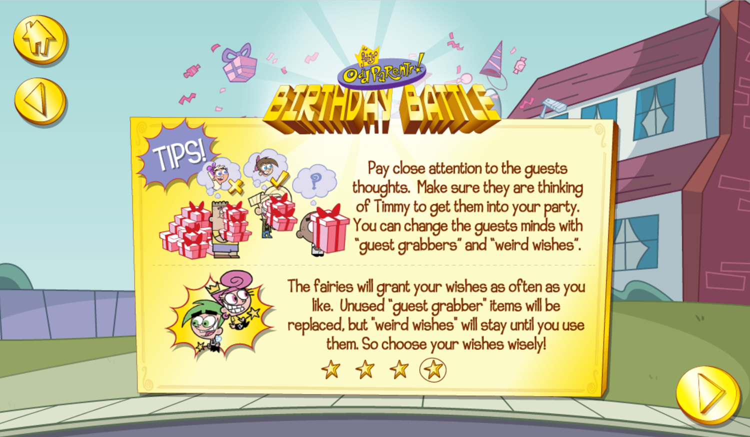The Fairly OddParents Birthday Battle Game Using Wishes Instructions Screen Screenshot.
