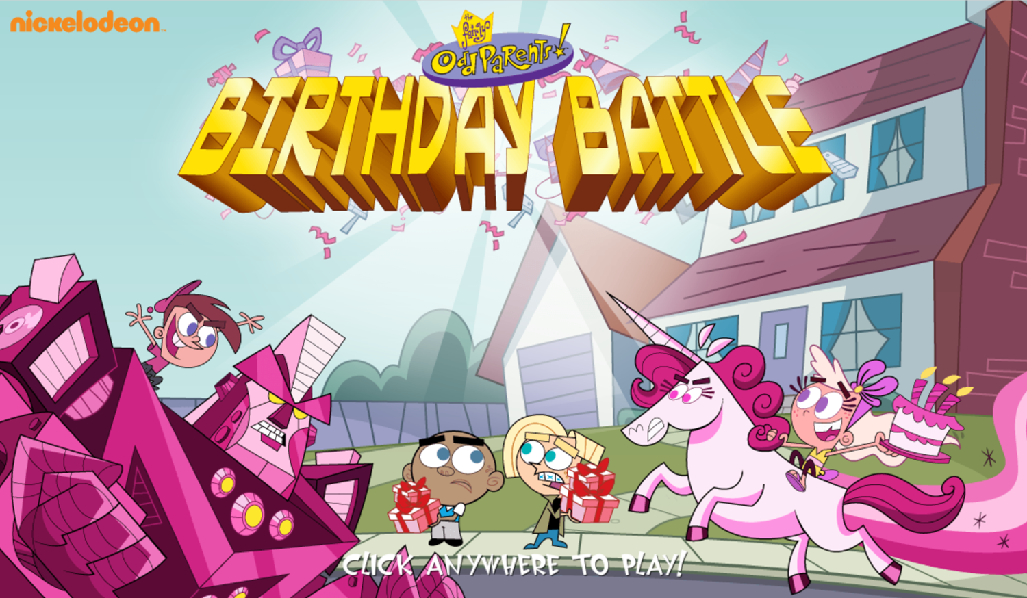 The Fairly OddParents Birthday Battle Game Welcome Screen Screenshot.