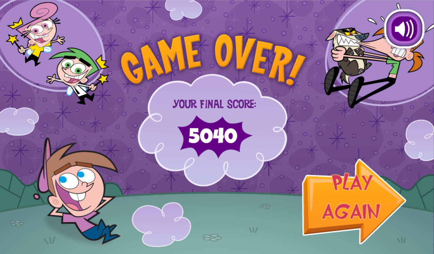 Fairly OddParents Scary GodParents Game Over Screen Screenshot.