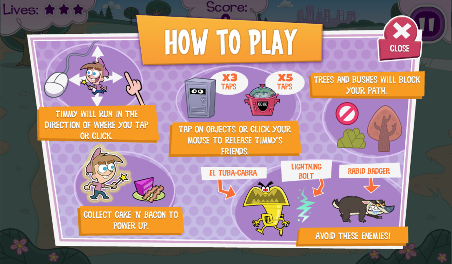 Fairly OddParents Scary GodParents Game How to Play Screen Screenshot.