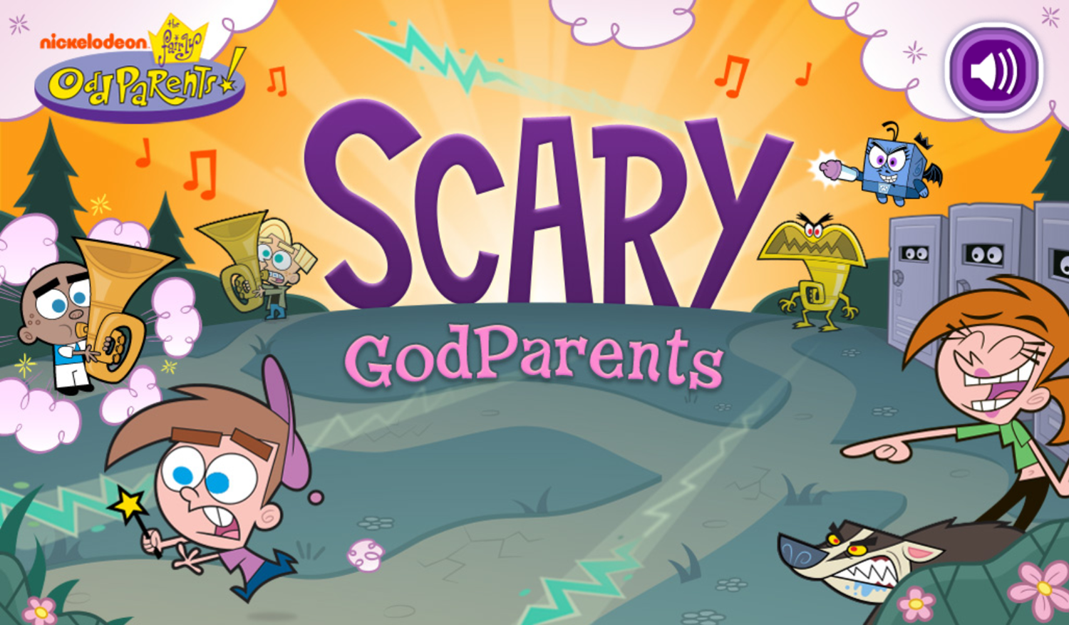 Fairly OddParents Scary GodParents Game Welcome Screen Screenshot.