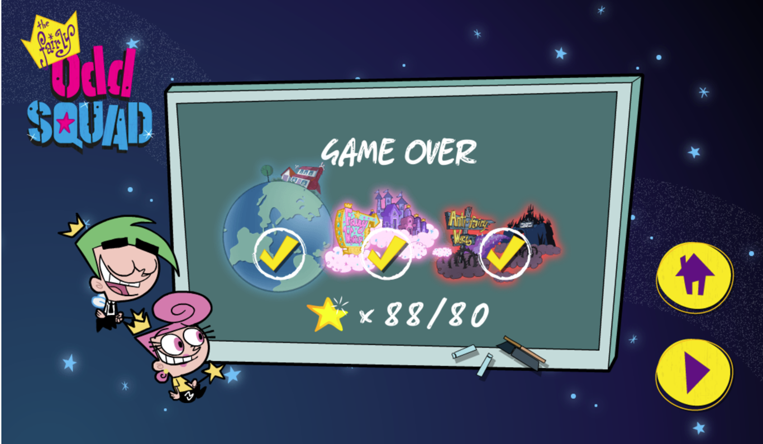 The Fairly OddParents The Fairly odd Squad Game Over Screen Screenshot.