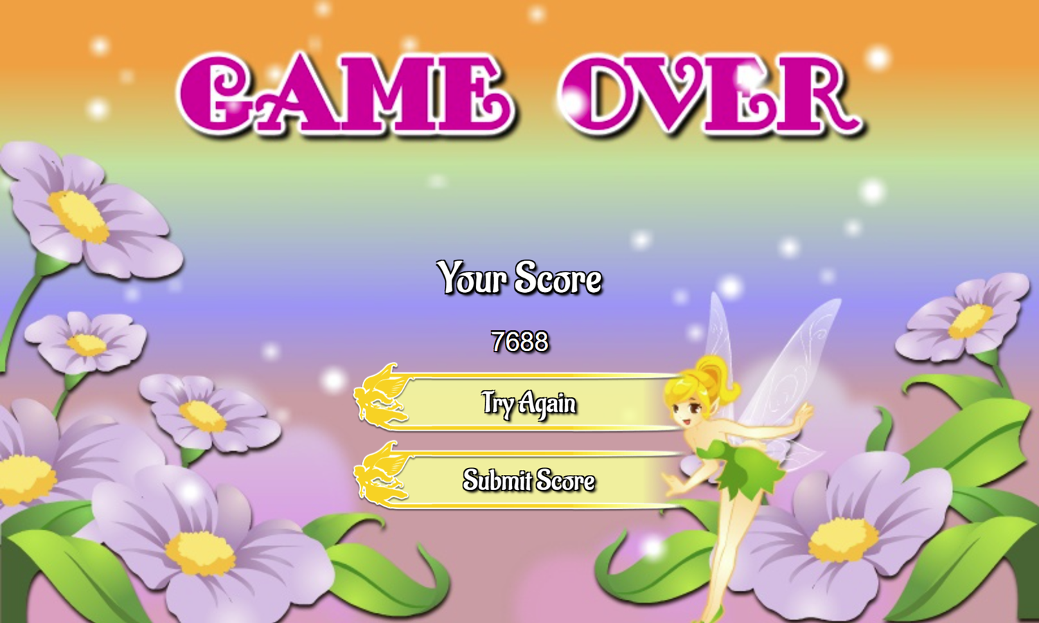Fairy Triple Mahjong Game Over Screen Screenshot.