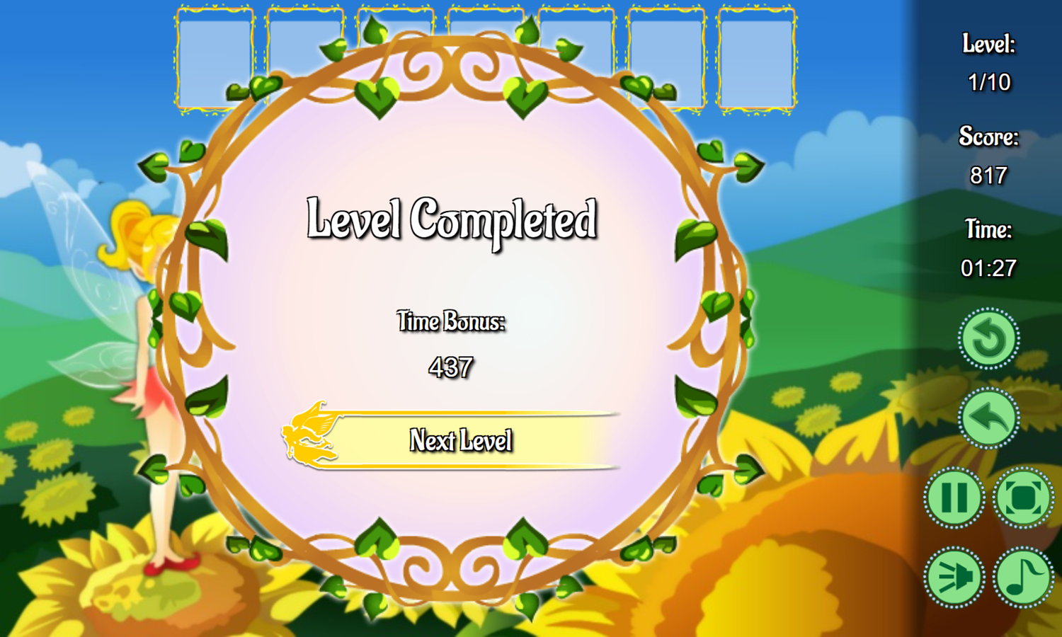Fairy Triple Mahjong Game Level Completed Screenshot.