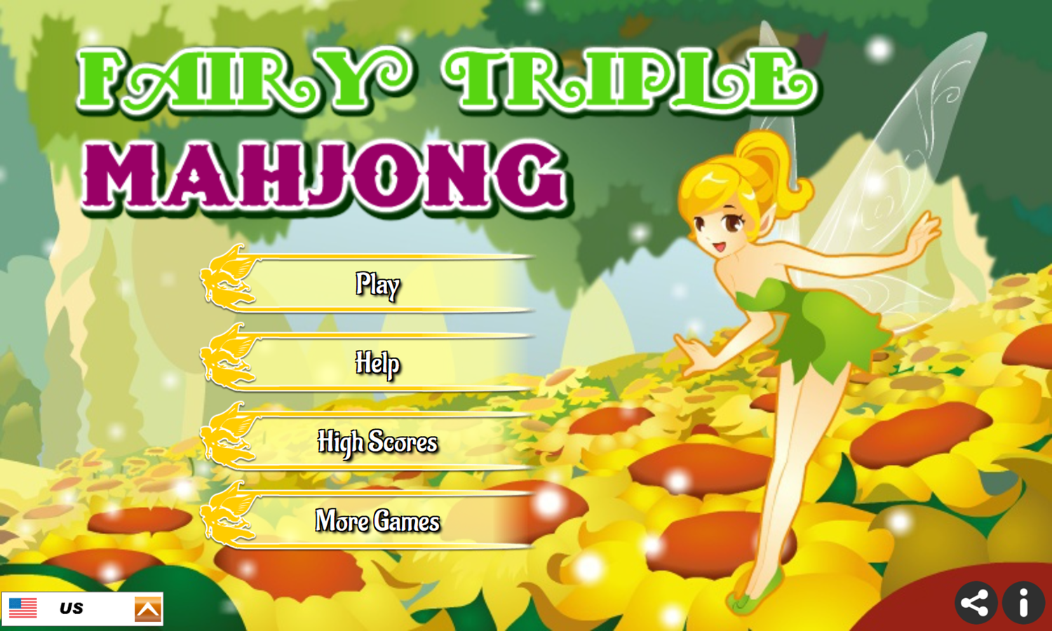 Fairy Triple Mahjong Game Welcome Screen Screenshot.