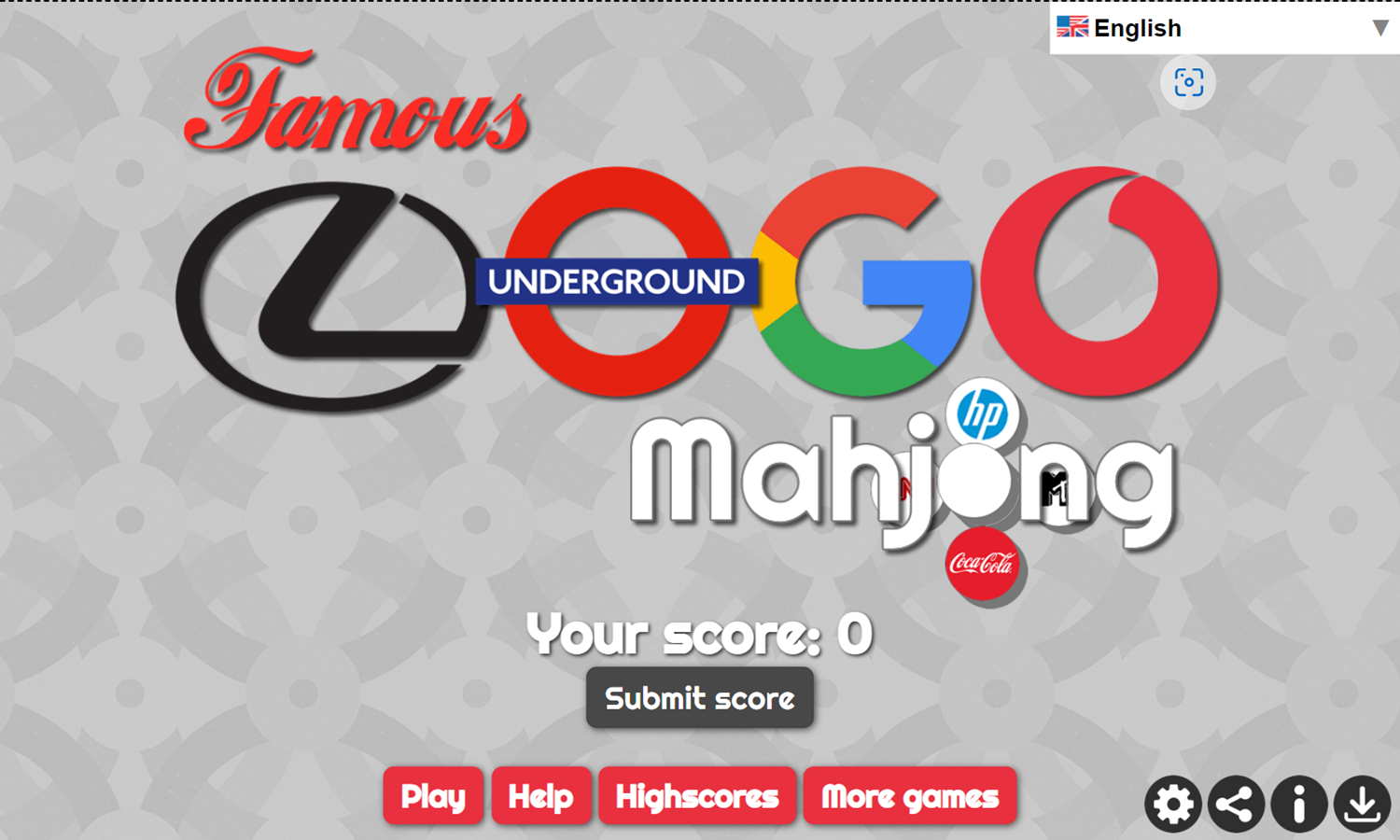 Famous Logo Mahjong Game Welcome Screen Screenshot.