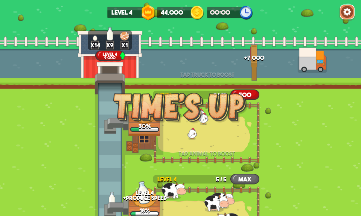 Farm Factory Game Time's Up Screen Screenshot.