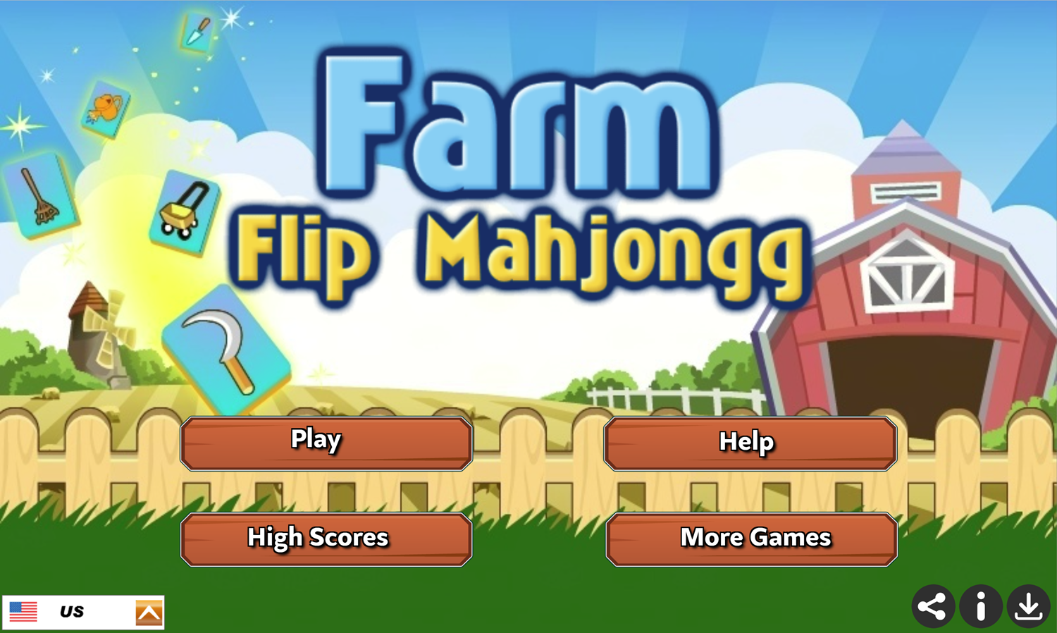 Farm Flip Mahjongg Game Welcome Screen Screenshot.