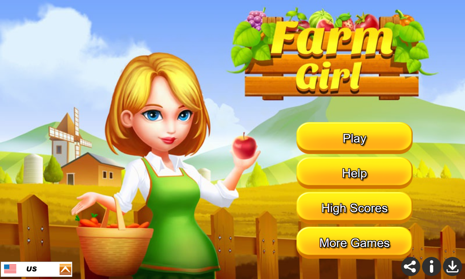 Farm Girl Game Welcome Screen Screenshot.