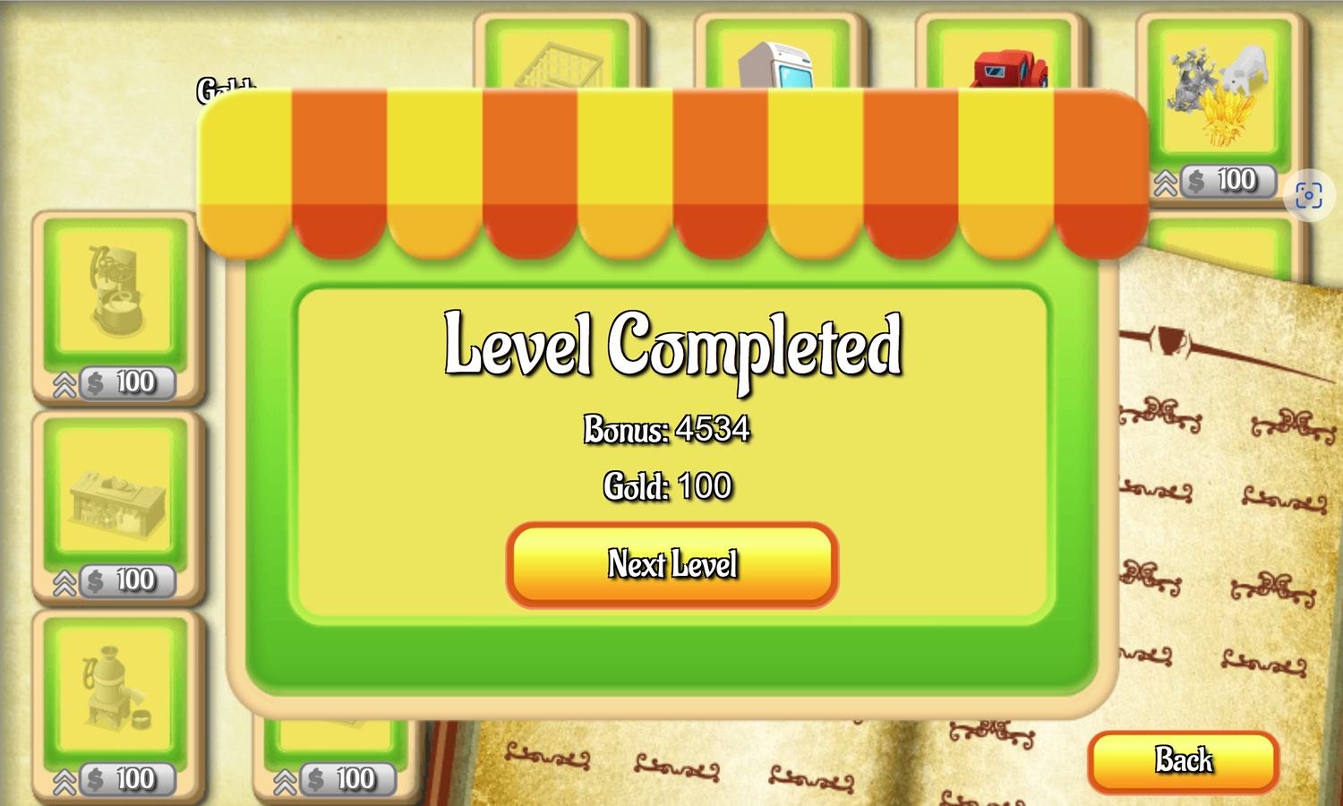 Farm Town Game Level Completed Screen Screenshot.