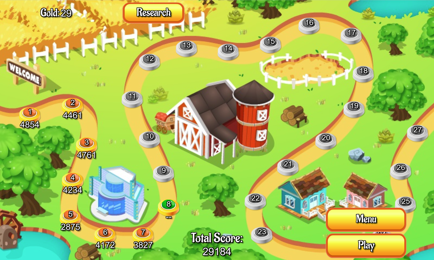 Farm Town Game Level Select Screen Screenshot.