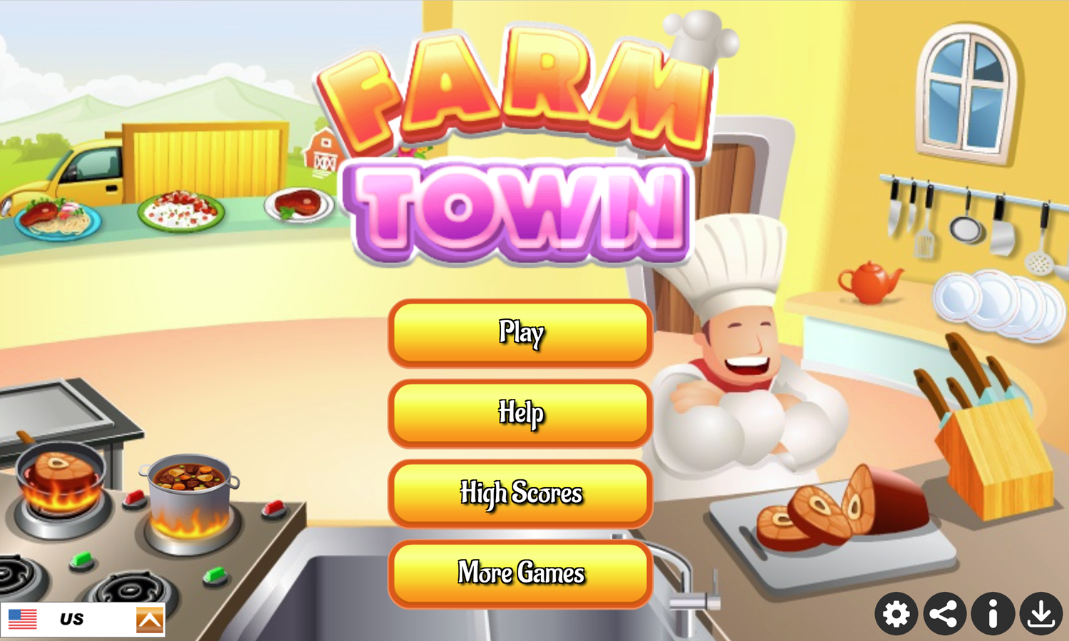 Farm Town Game Welcome Screen Screenshot.