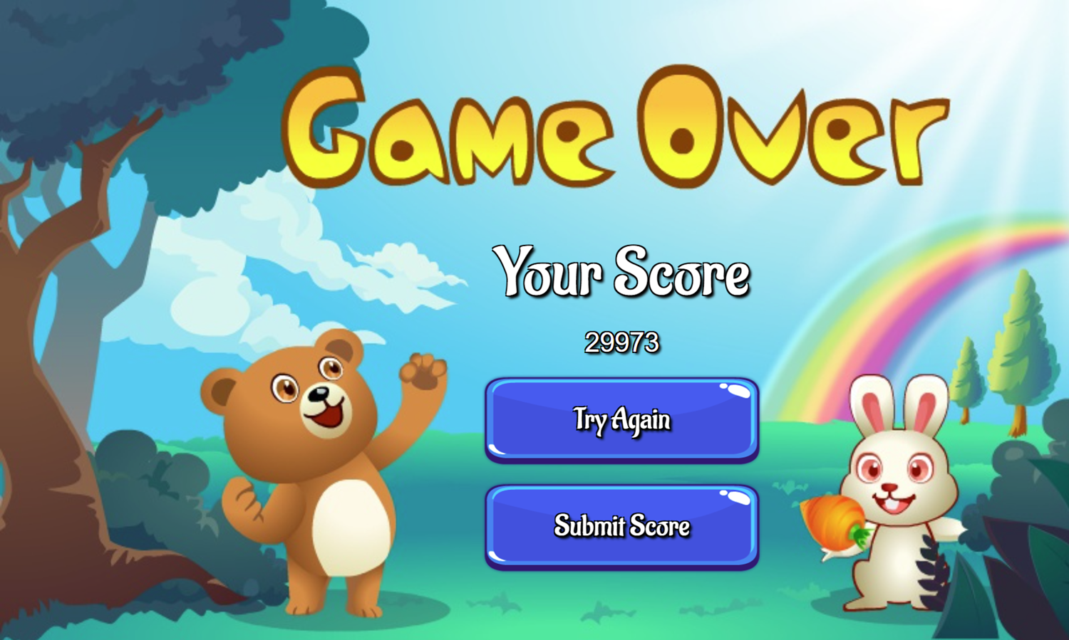 Feed the Animals Game Over Screen Screenshot.