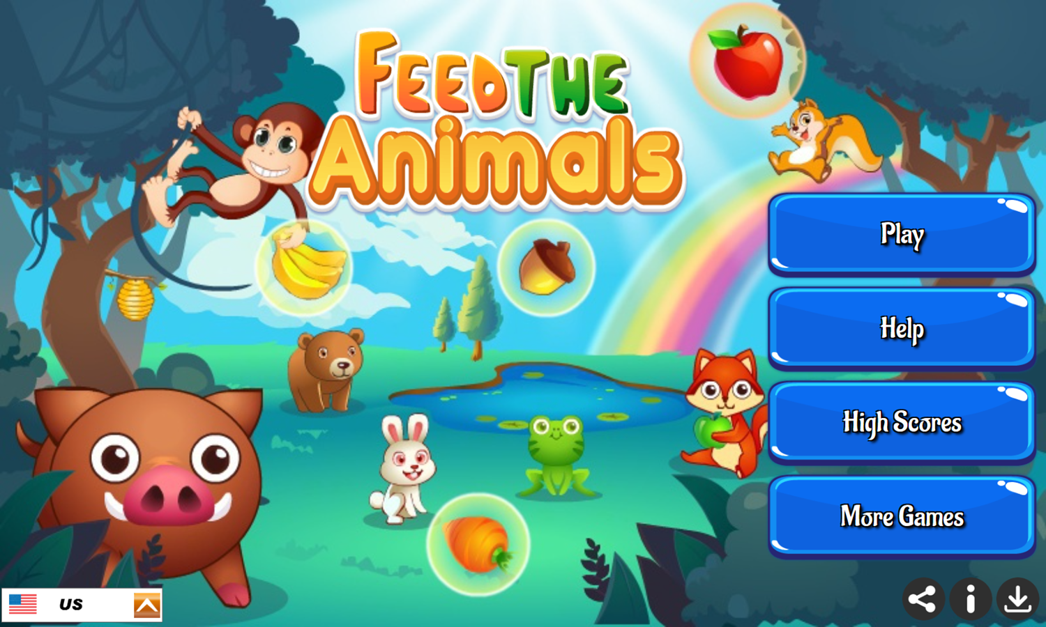 Feed the Animals Game Welcome Screen Screenshot.