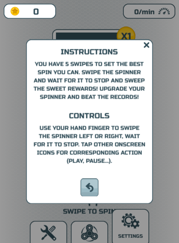 Fidget Spinner Mania Game Instructions Screenshot.
