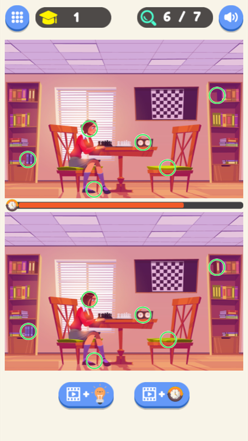 Find Differences Game Library Scene Screenshot.