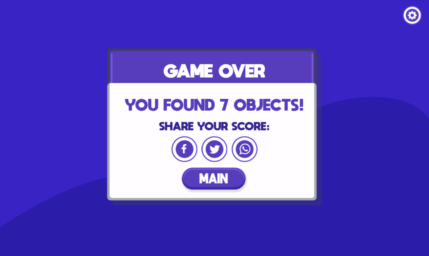 Find Objects Game Over Screenshot.