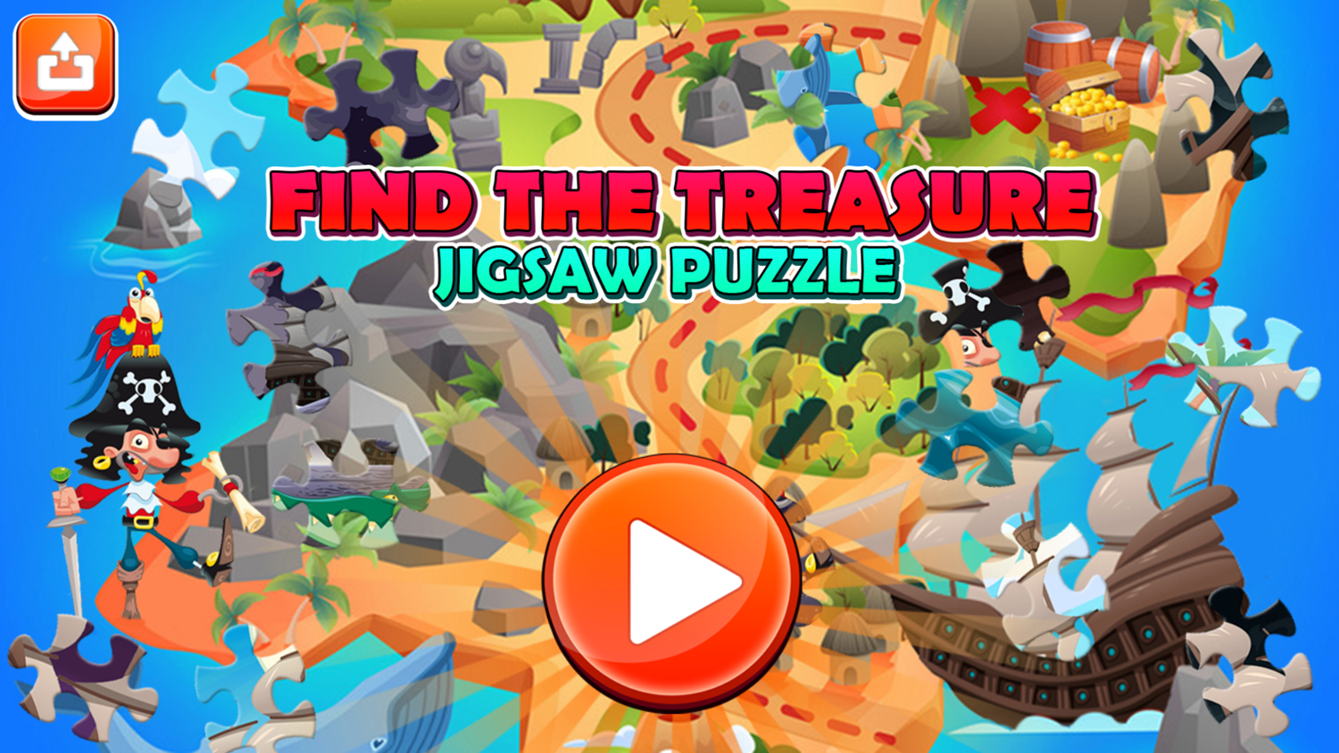 Find the Treasure Jigsaw Puzzle Game Welcome Screen Screenshot.