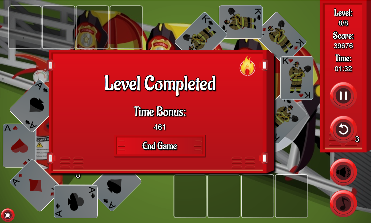 Firemen Solitaire Game Final Level Beat Screenshot.