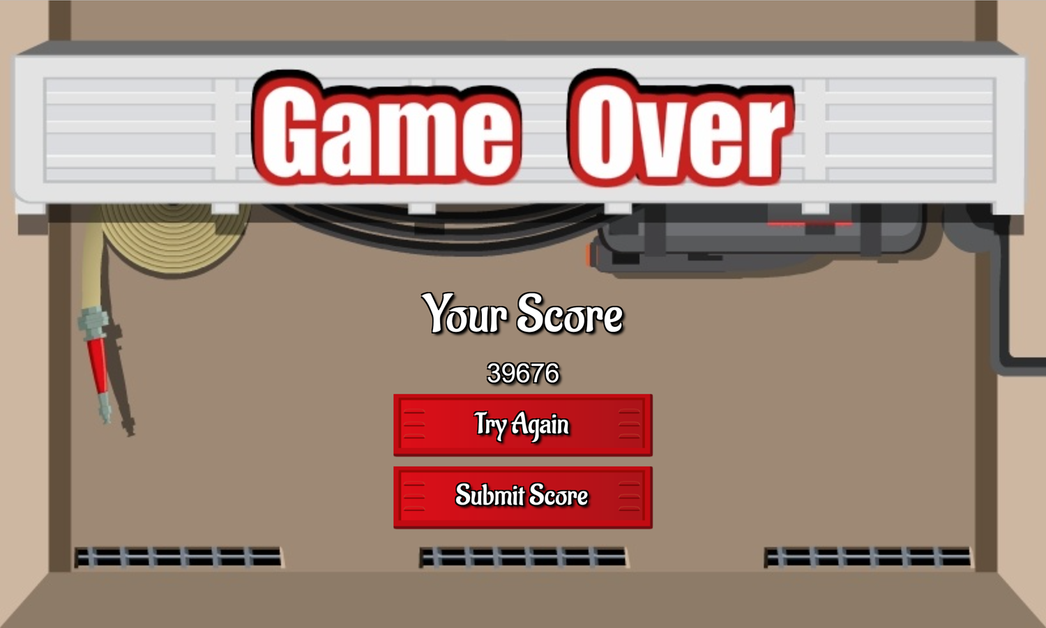 Firemen Solitaire Game Over Screen Screenshot.