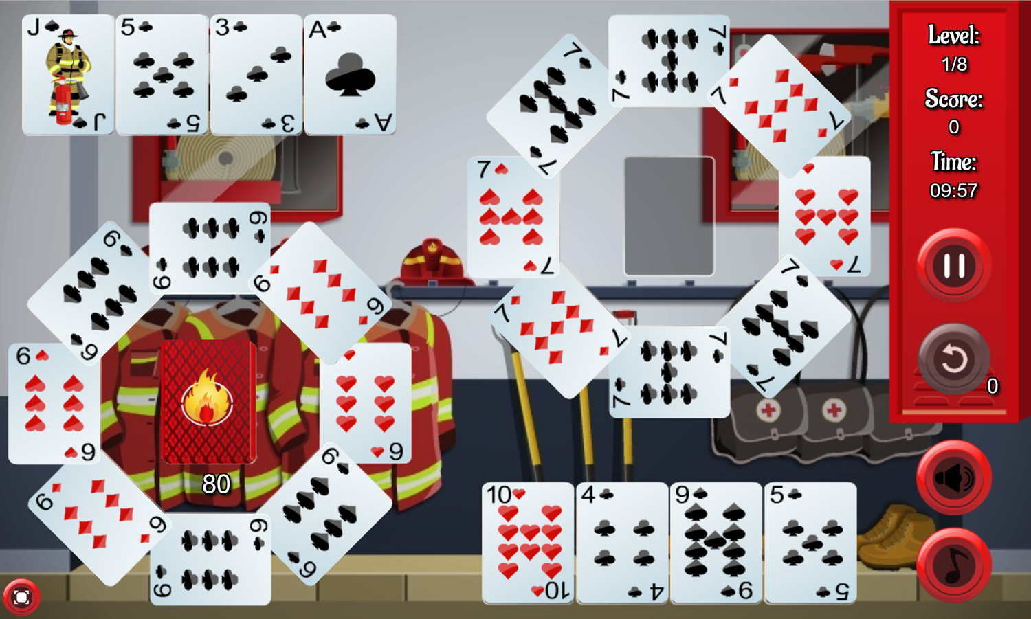 Firemen Solitaire Game Screenshot.