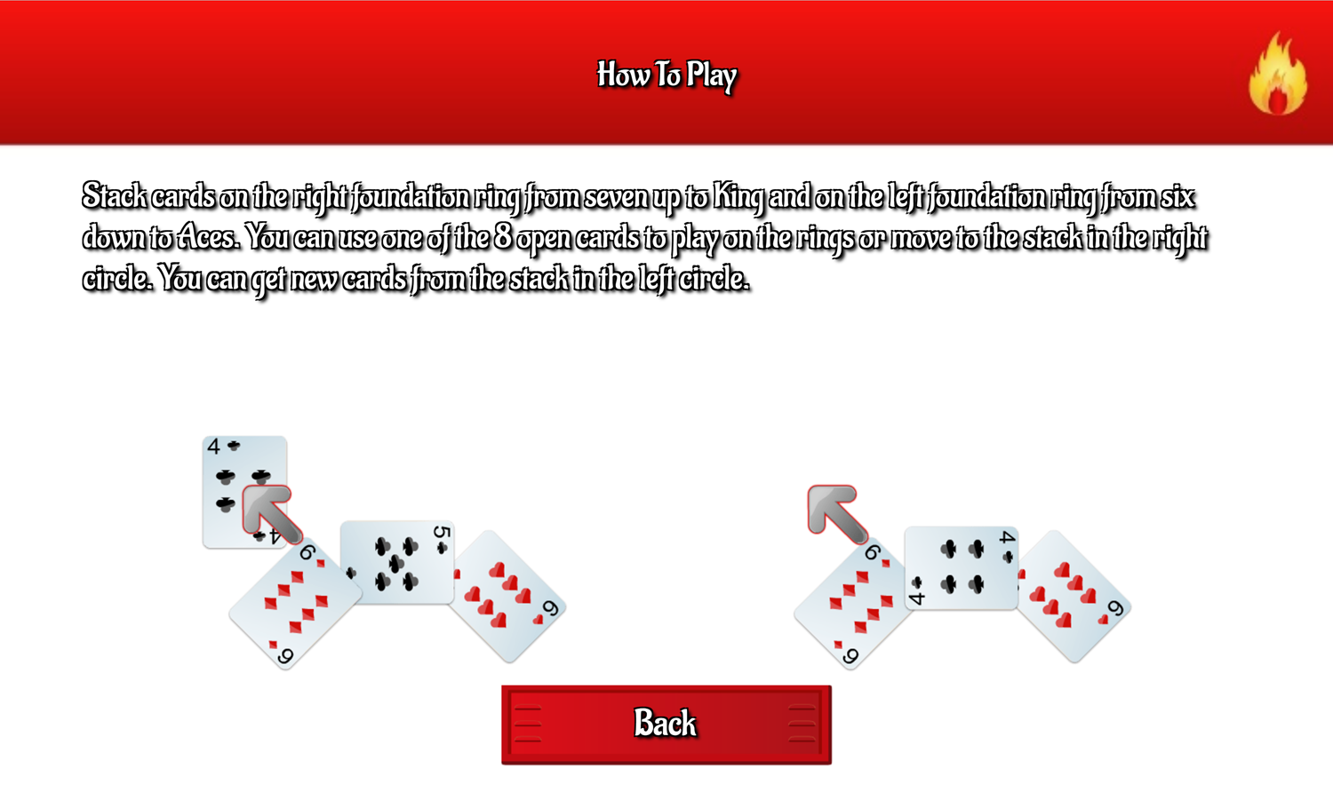 Firemen Solitaire Game How to Play Screen Screenshot.