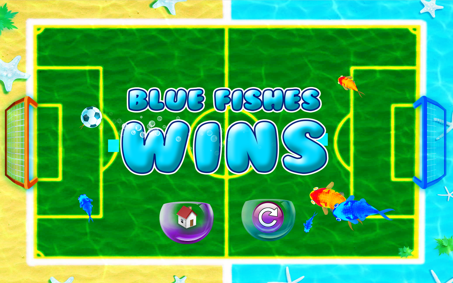 Fish Soccer Game Blue Wins Screen Screenshot.