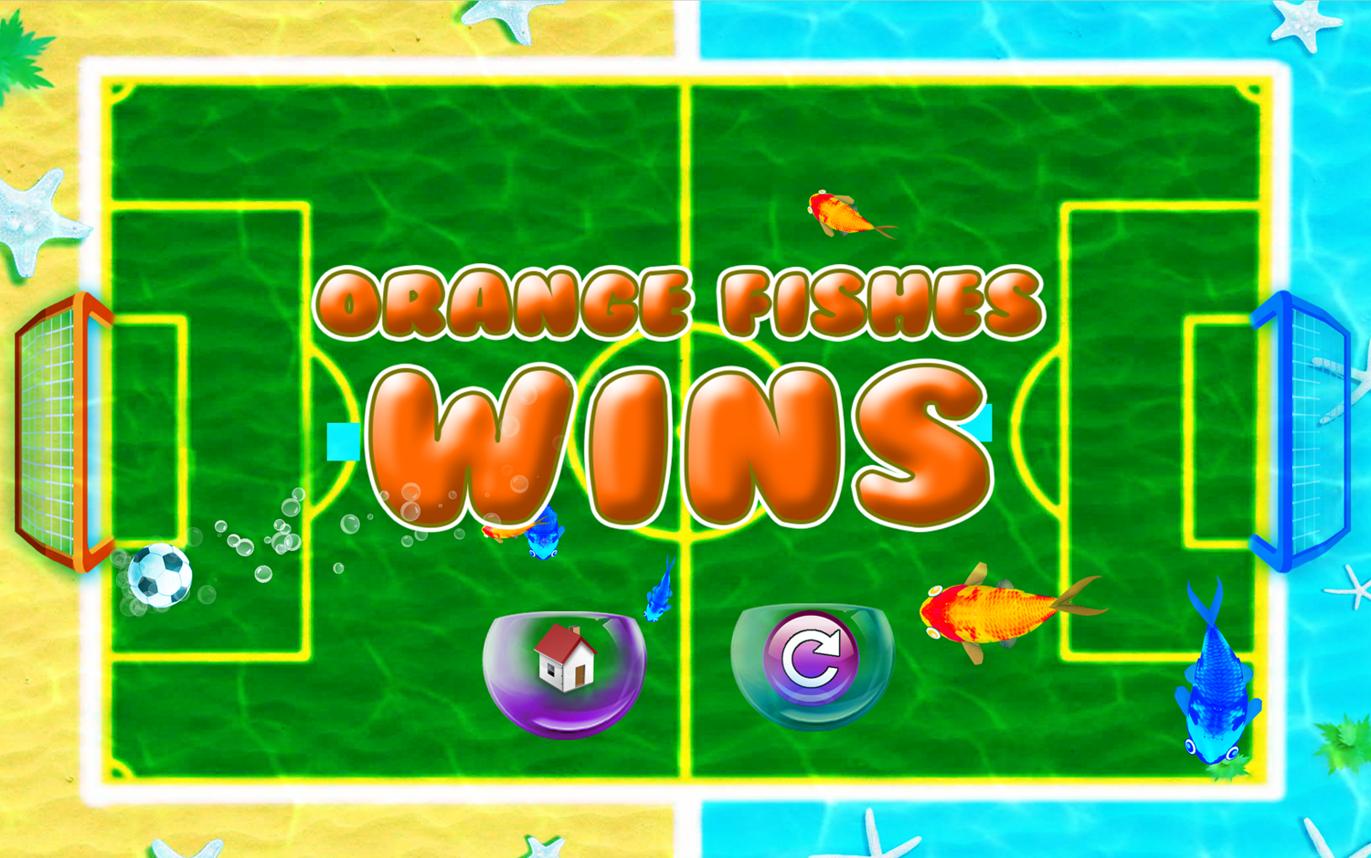 Fish Soccer Game Orange Wins Screen Screenshot.