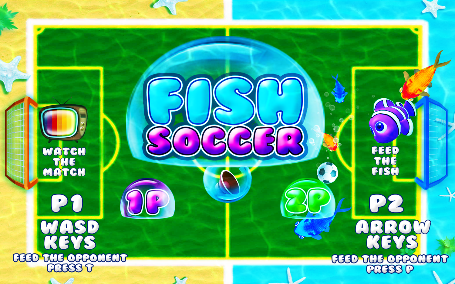 Fish Soccer Game Welcome Screen Screenshot.