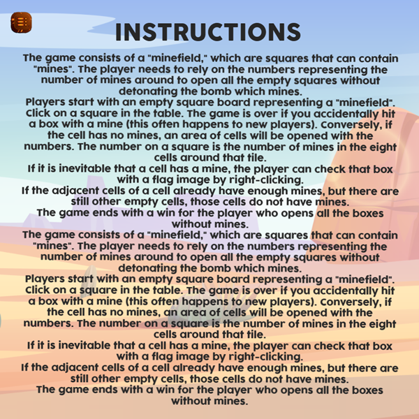 Flag Bomb Game Instructions Screenshot.