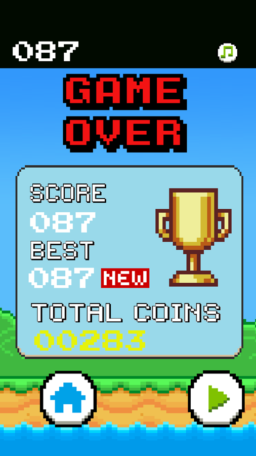 Flappy Buddy Game Over Screenshot.