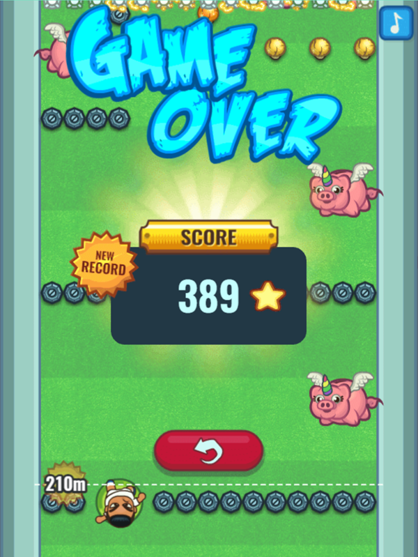 Flappy Foot Chinko Endless Bounce Game Over Screenshot.