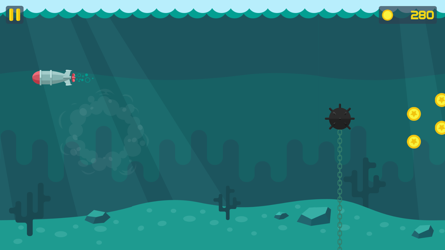 Flappy Submarine Game Over Screenshot.