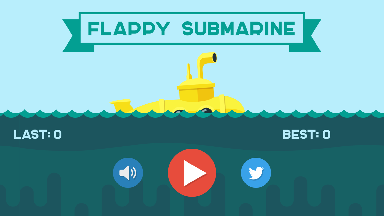 Flappy Submarine Game Welcome Screen Screenshot.