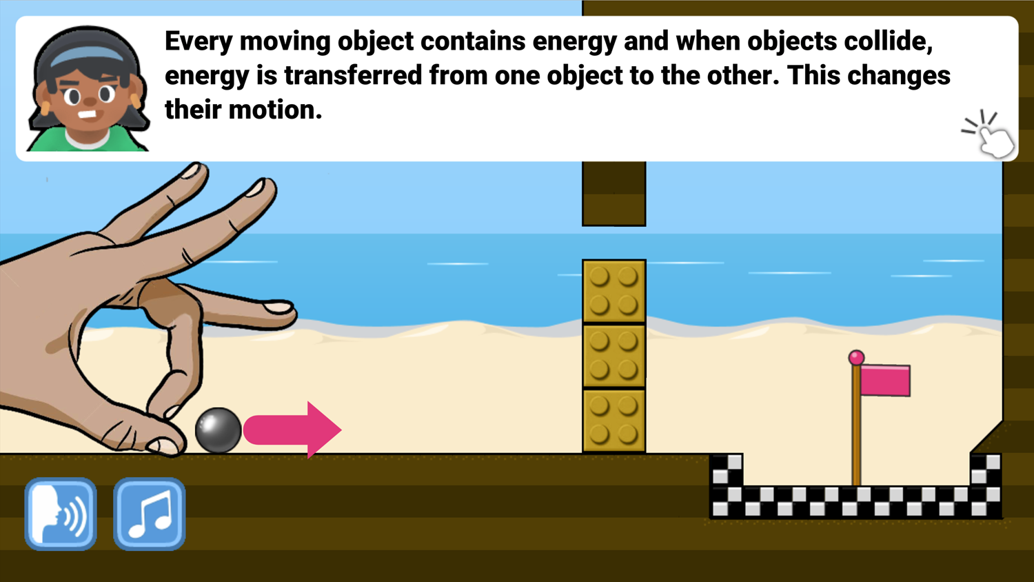 Flick a Marble Game Energy and Collisions Screenshot.