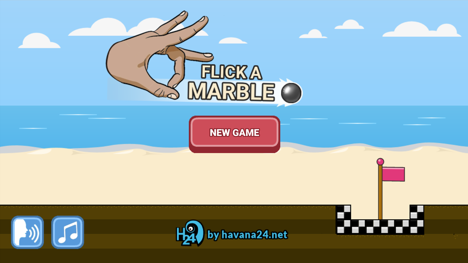 Flick a Marble Game Welcome Screen Screenshot.