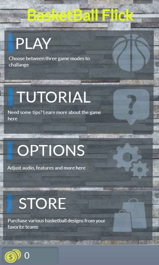 Flick Basketball Shoot Game Menu Screenshot.