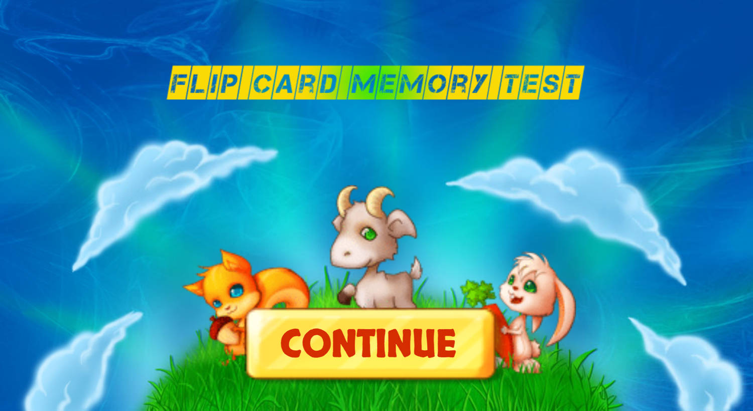 Flip Card Memory Test Game Welcome Screen Screenshot.