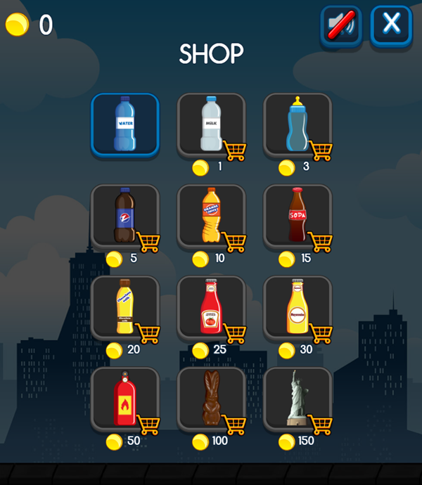 Flip the Bottle Game Shop Screenshot.