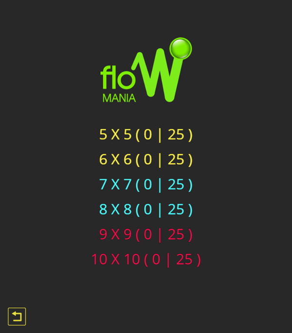 Flow Mania Game Difficulty Select Screenshot.