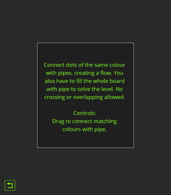 Flow Mania Game Instructions Screenshot.