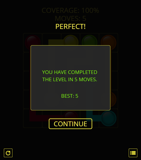 Flow Mania Game Level Complete Screenshot.