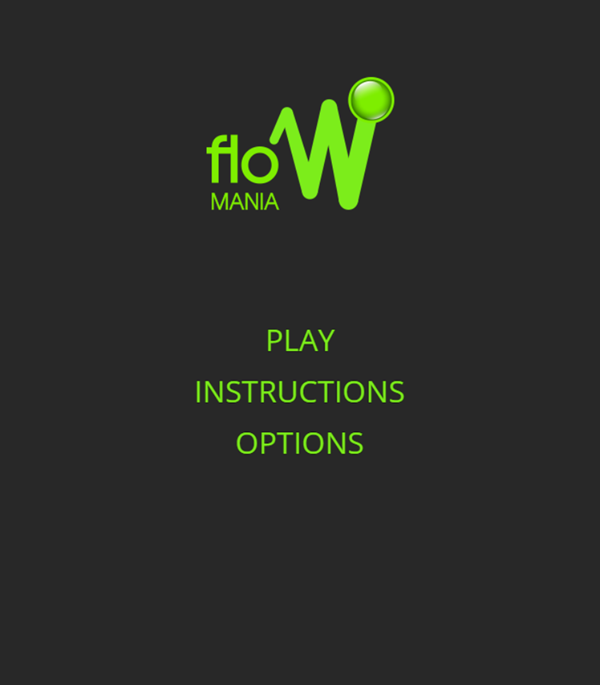 Flow Mania Game Welcome Screen Screenshot.